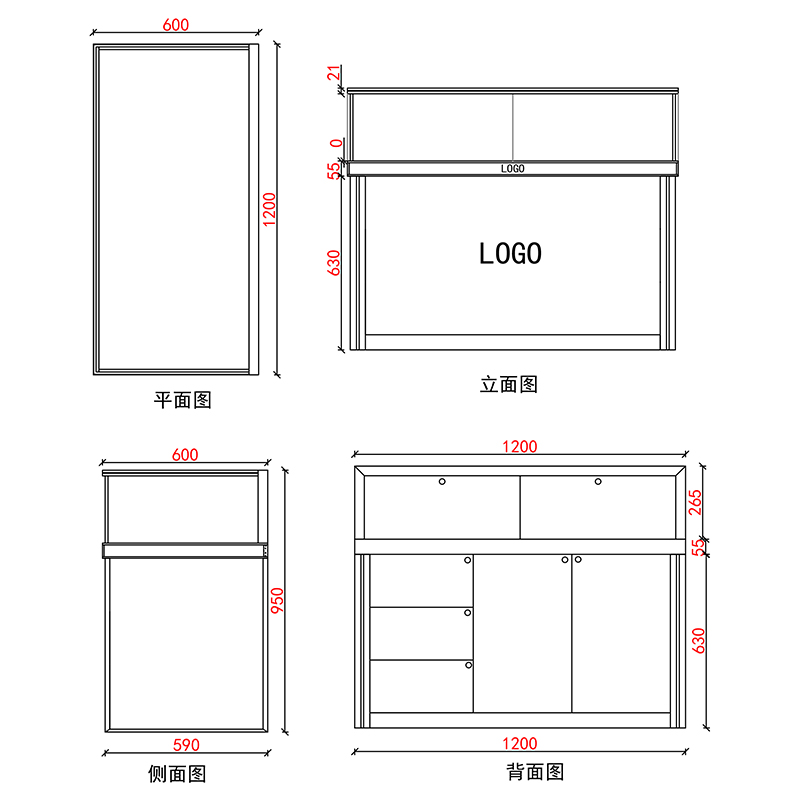 玻璃珠寶展示柜尺寸,展柜尺寸定制